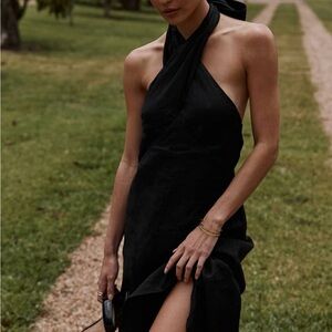 DISSH linen black halter dress